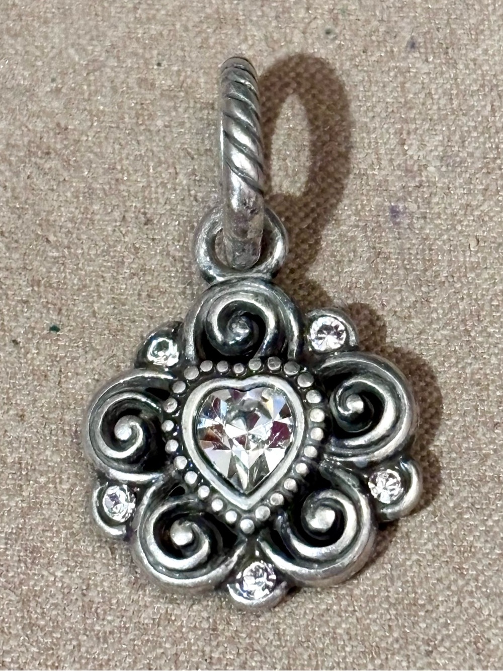 Brighton April Birthstone heart charm Diamond Clear crystal heart Retired